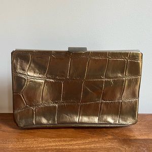 Vintage clutch embossed croco in bronze leather